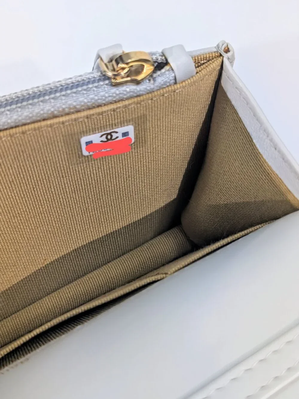 Chanel Light Grey Wallet on Chain (WOC) with Gold Charm